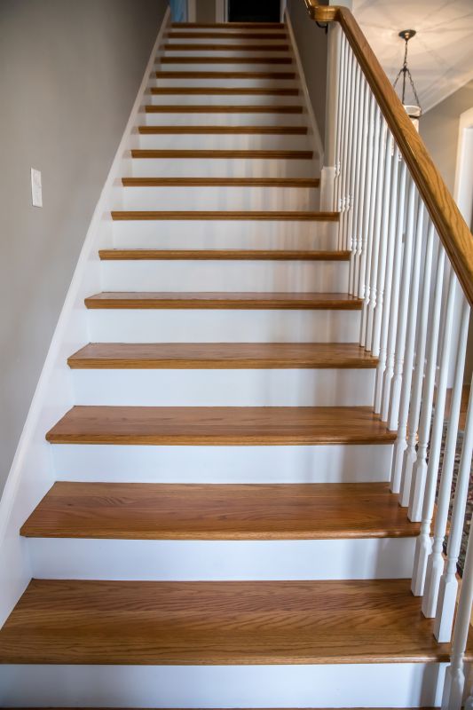 Staircase with Wooden Railing